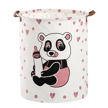 

40*50cm European and American new bottle panda cotton and linen hamper foldable fabric waterproof laundry basket