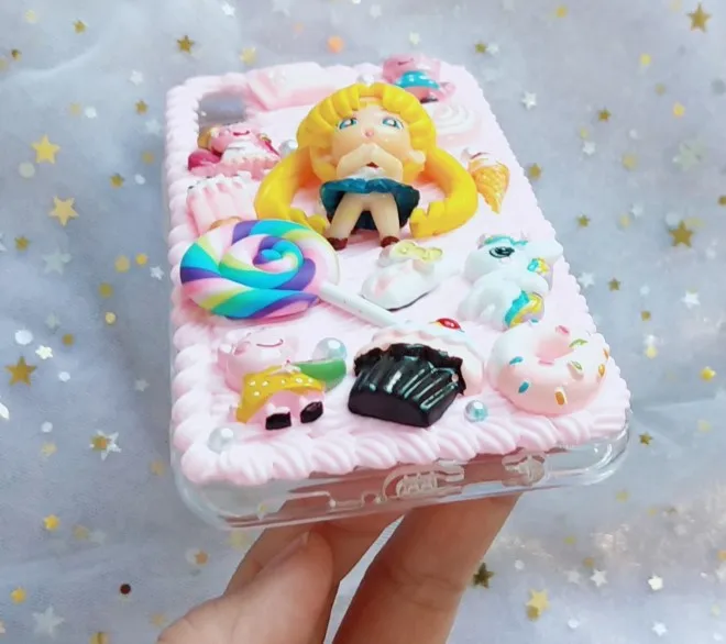 Для iphone X/XS Max DIY чехол 3D Сейлор Мун для телефона 8 7 6 6s plus XR ручной работы кремовый