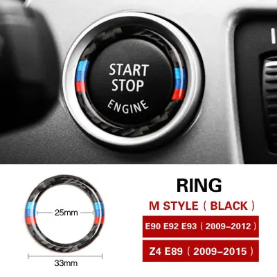 Украшение интерьера автомобиля из углеродного волокна, автомобильный двигатель, кнопка запуска, кнопка Зажигания, авто наклейка, брелок для BMW E90 E92 E93 Z4 E89 - Название цвета: M STYLE BLACK