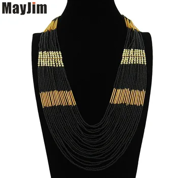 

Statement Tassels Necklace 2018 Fashion women bohemian vintage tassel multi-layer beaded long Necklaces & pendants jewelry