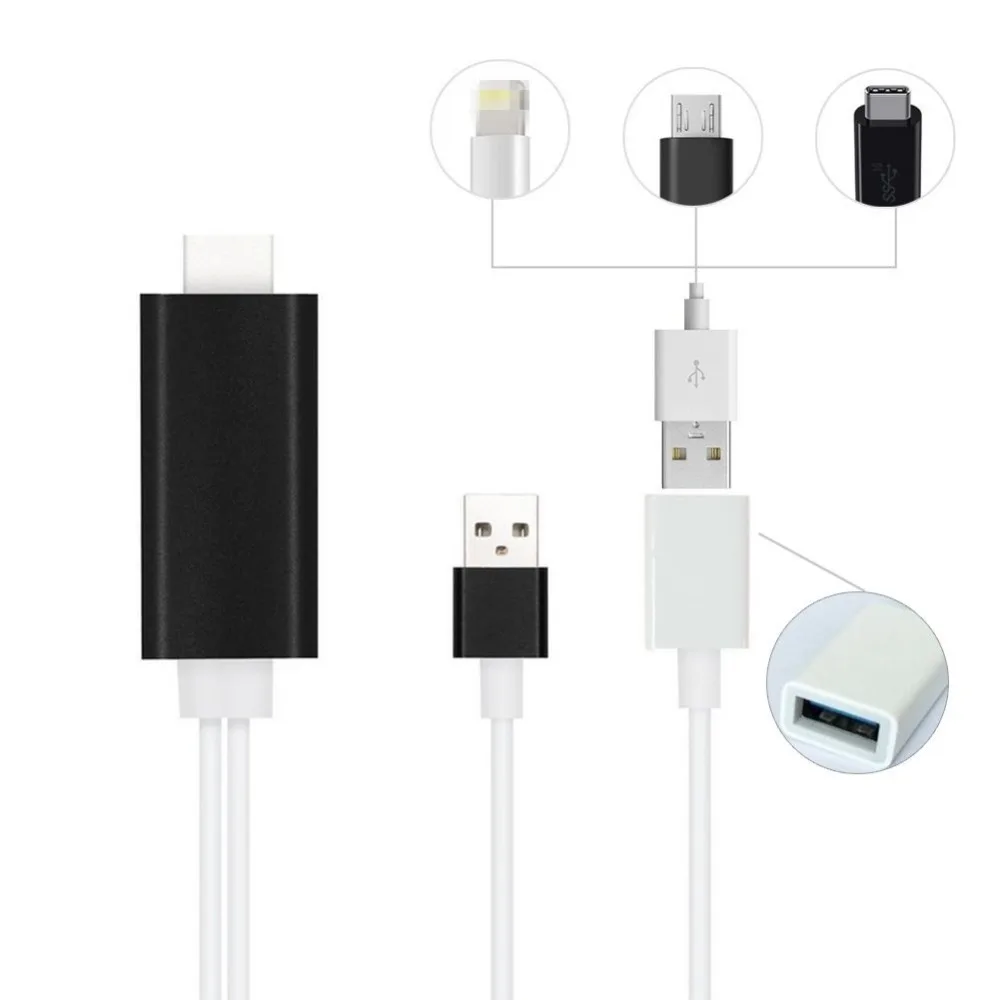 

3 in 1 HDMI Cable for iPhone 5 5S 6S 6 7 8 Plus/ Android Phones /Type C Devices to TV HDMI Cable 1080P HDTV Cable Adapters