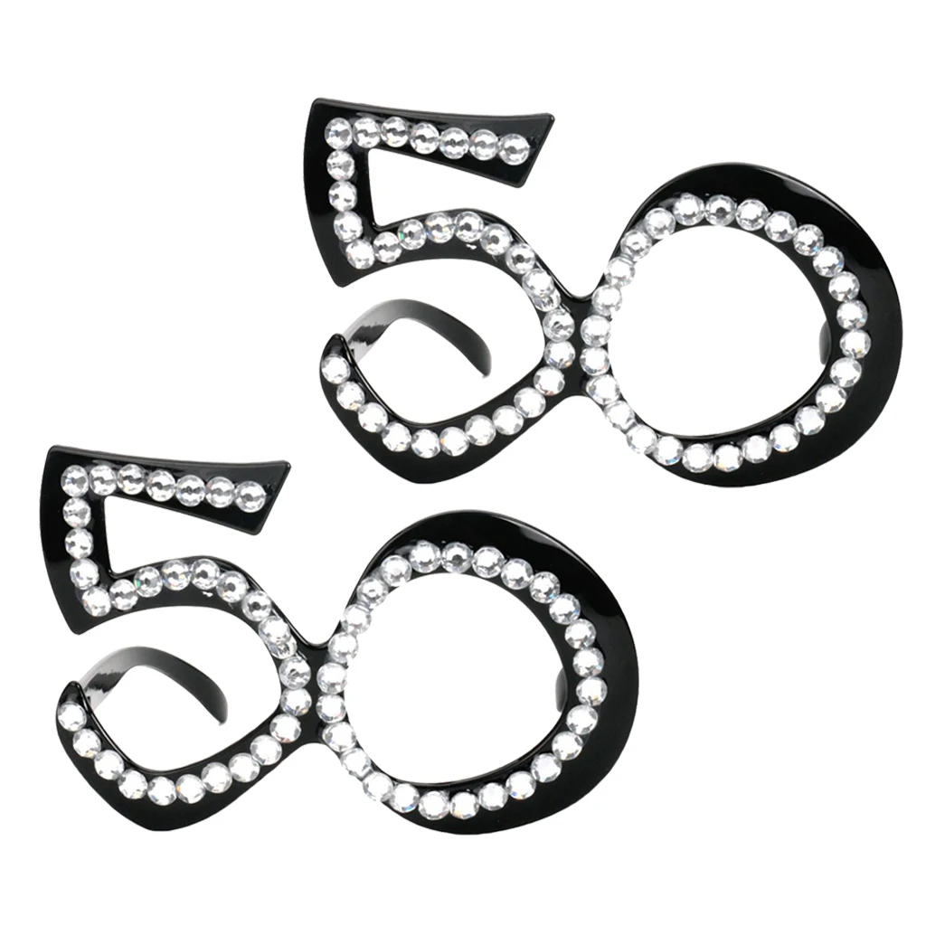 2 Pieces Retro Crystal Black Birthday Glasses Anniversary Wedding Party 50th Accessories Photo Props