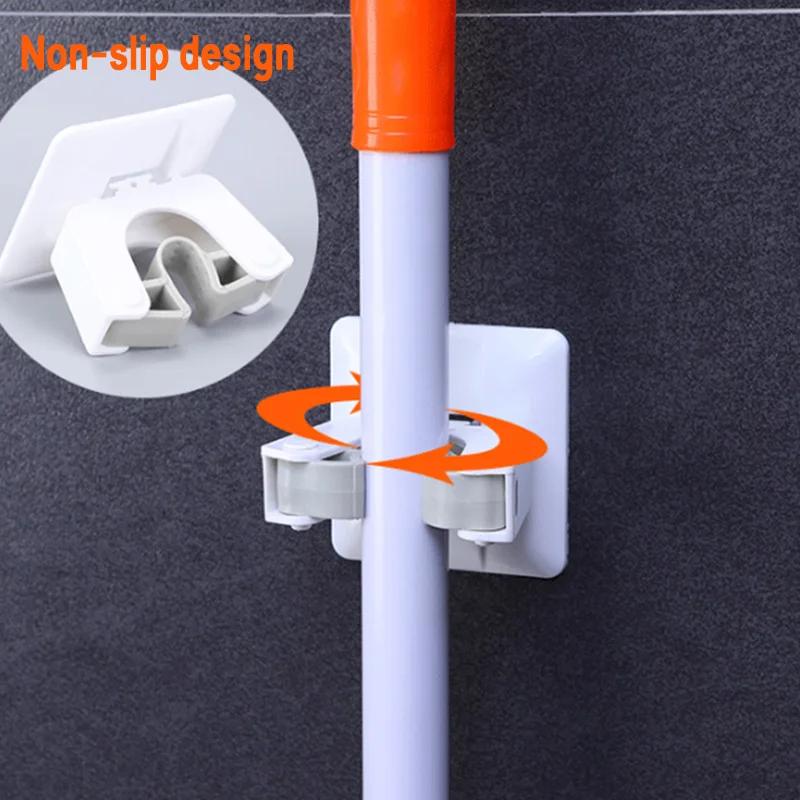 Non Punch Wall Sticker Mounted Mop Storage Broom Holder Hook Clip Powerful Seamless Mop Hook Bathroom Kitchen Home Organizer