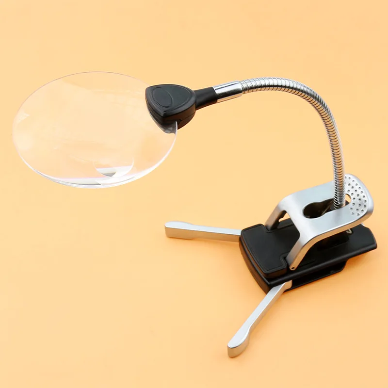 

Fashion 2 LED Light Magnifier 110mm LED Lighted 2.5x Magnifier With 2 Flexible Helping Hand Clamps 8x Magnifier Inset Lens
