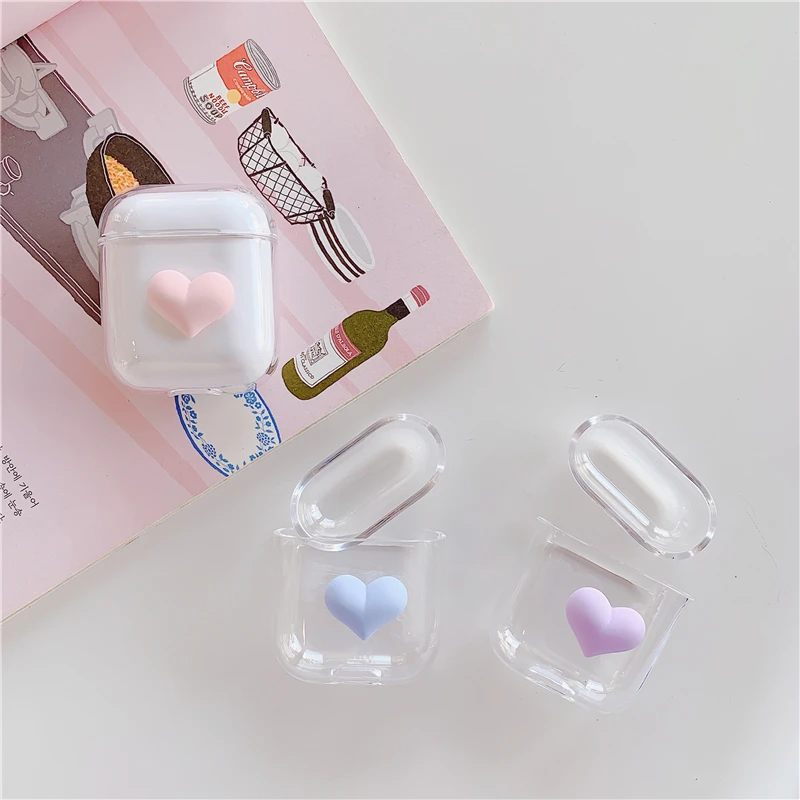 3D Cute Cartoon Airpod Case Cover Smile Heart Clear Hard PC Earphone Protective Cases Airpods 2 Case Transparent Airpods 1 Coque