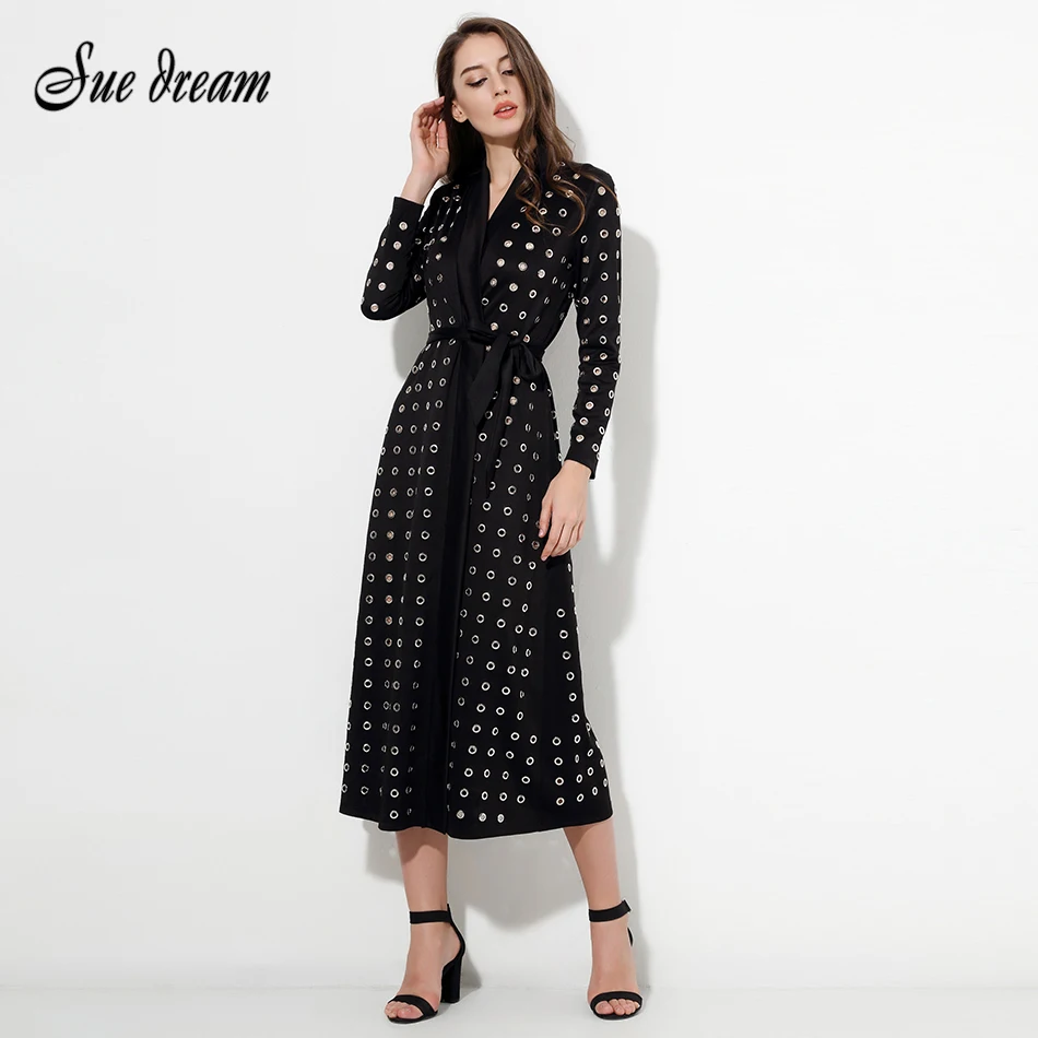 

2017 Summer new women coats Runway Around the ring Long sleeve Jacket with Belt Celebrity party balck coat wholesale vestidos