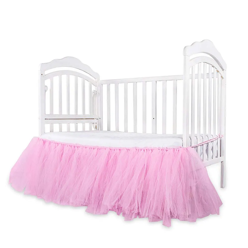 Гофрированная юбка для детской кроватки, цвет розовый, синий, постельные принадлежности для новорожденных, детская кровать, юбка, украшение детской комнаты