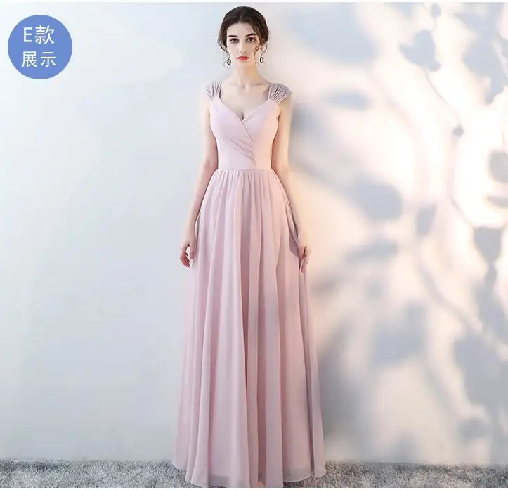 Vestido boda mujer invitada, новинка, шифоновое платье подружки невесты в 5 стилях, розовое, пыльное, голубое, длинное, brautjungfernkleid, недорогое, sukienki - Цвет: pink