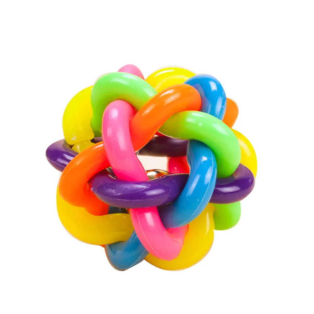 

OUYXR 8cm Colorful Rainbow Pet Bell Ball Dog Toy Cat Toys Pet Dog Ball Bell Chew Toys Play Teeth Training Pet Products