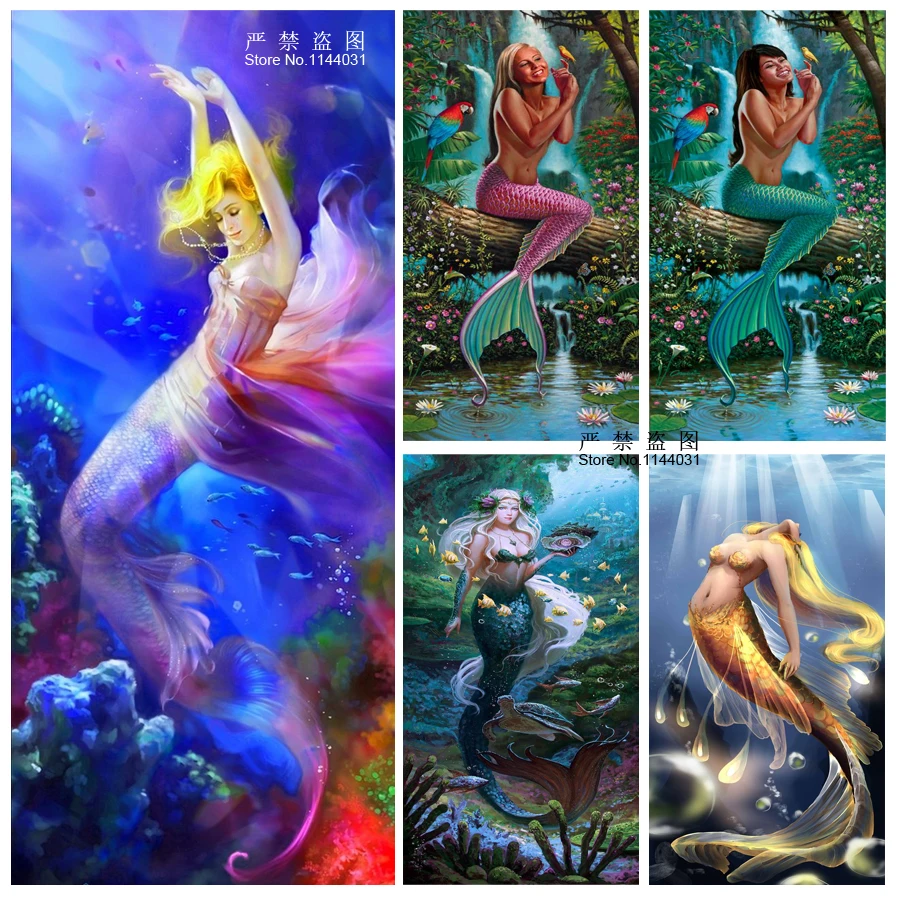 

Diamond Mosaics Embroidery Sea Creatures DIY 5D Diamond Painting Mermaid Needlework Cross Stitch Full Rhinestones Painting Girl