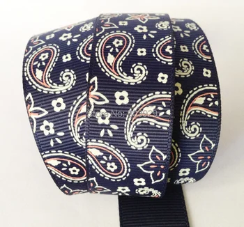 

(100yards/lot ) 1inch Navy Paisley Printed Grosgrain Ribbon