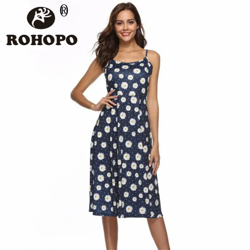 

Sleeveless Dress 2019 Summer Fashion Printed Flower Fit and Flare Mid-calf Casual Dress Woman Summer Breathable Halter Dress