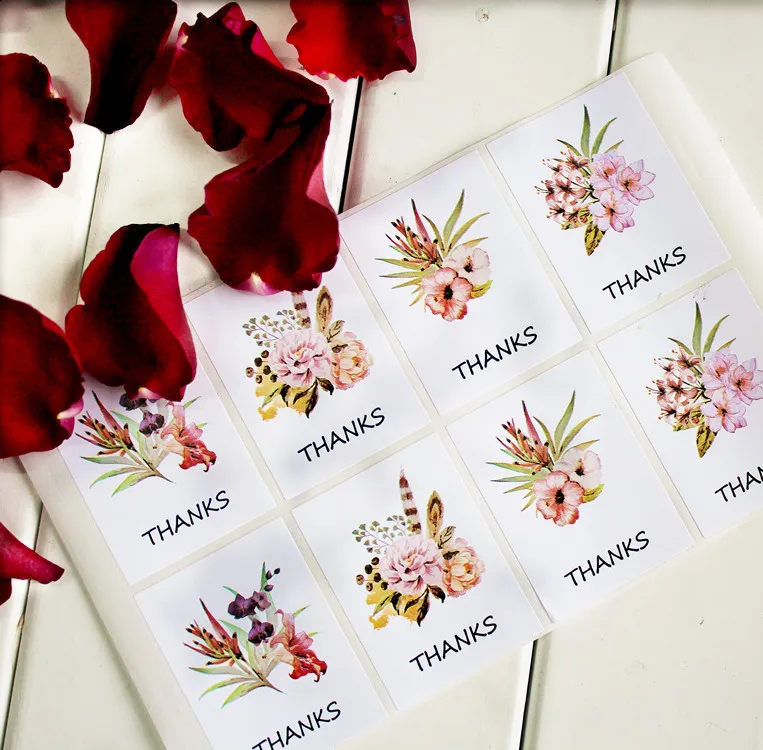

80pcs Stickers thans flower Paper Food Wedding Souvenirs Label scrapbook Gift Decoration Tag Adhesive Sticker