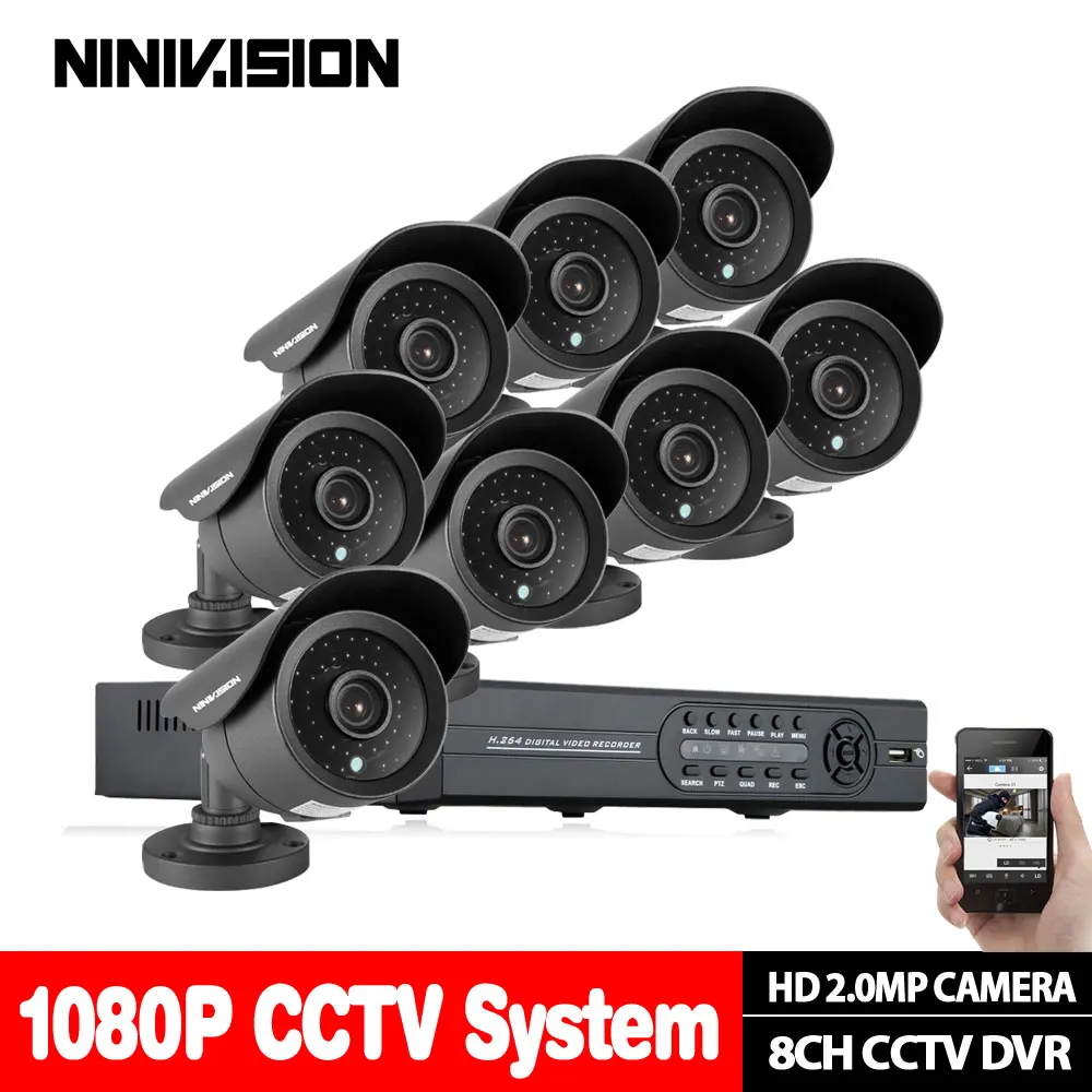 AHD 8CH CCTV системы 1080P HDMI DVR 2.0MP Крытый Открытый всепогодный CCTV камера комплект домашней безопасности комплект наблюдения