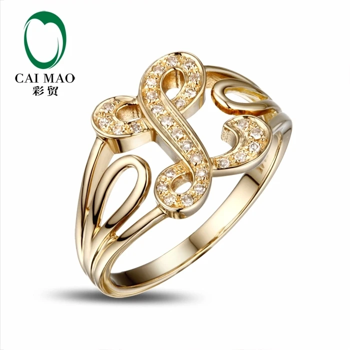 CaiMao 14KT/585 Yellow Gold 0.12ct Round Cut Diamond Engagement Gemstone Wedding Band Ring Jewelry