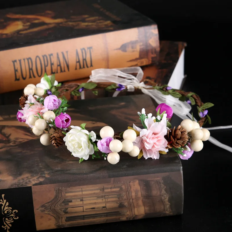 Bohemian Bridal Headdress Garland Simulation Flower Headband Forest Queen Wreath Wedding Fascinatot Accessories For Flower Girls
