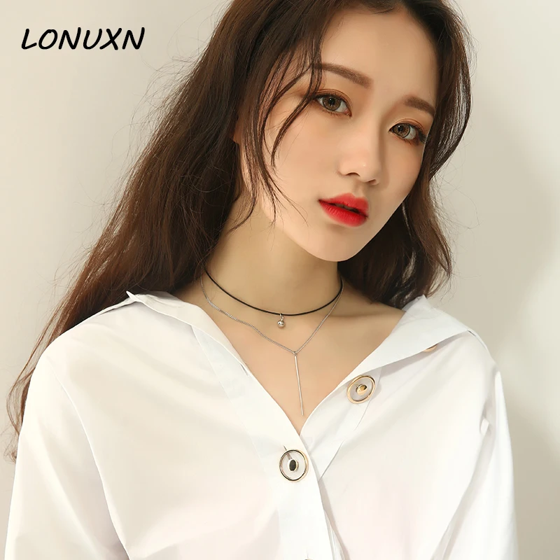 925 silver Korean female personality Stylish Long Leather rope Necklace