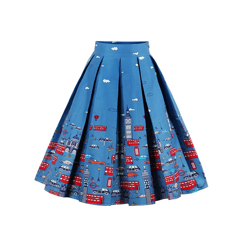 Sisjuly Женщины Повседневная юбка 1950-х годов лето синий цветочный принт ретро элегантные юбки женские милые элегантные стильные женские юбки - Цвет: Blue