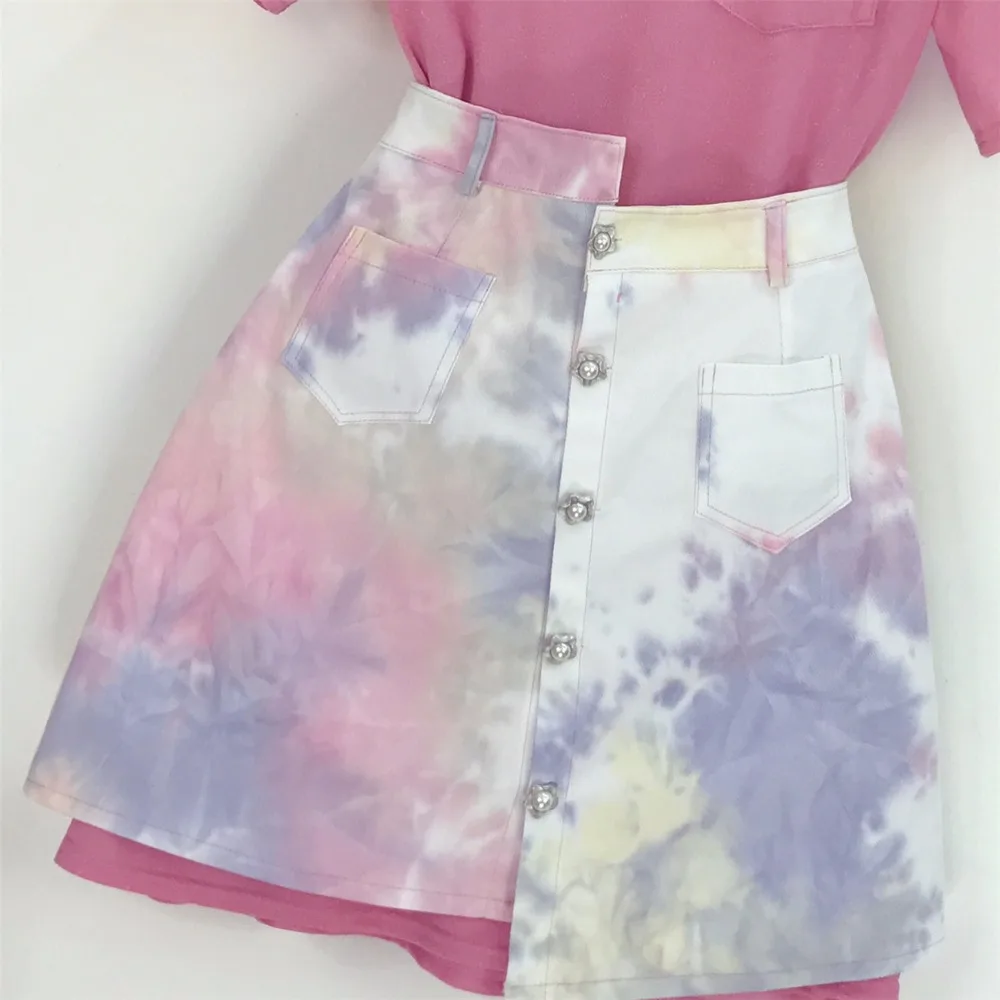 Летние женские футболки с короткими рукавами платье+ разноцветная юбка комплекты из 2 предметов модные красивые женские костюмы A1367