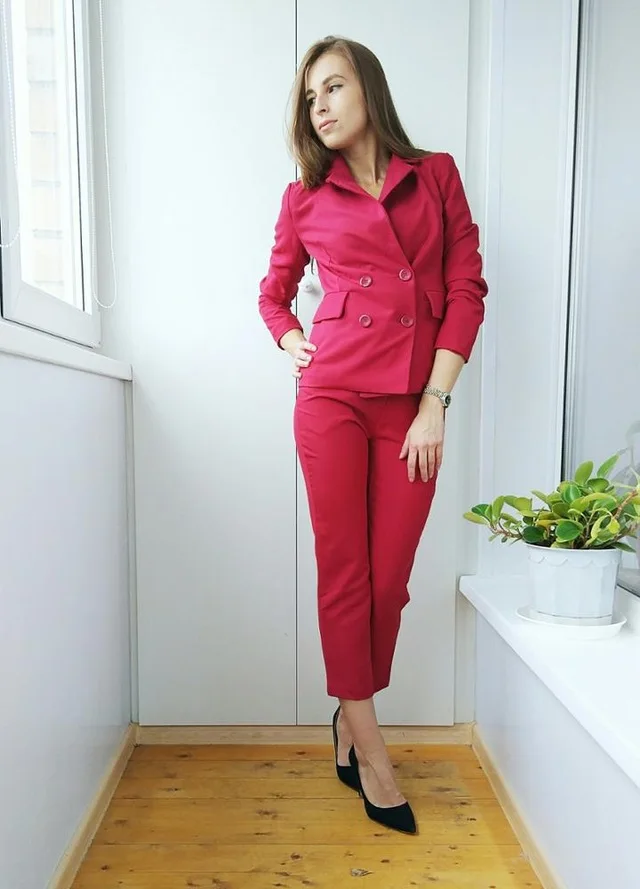 Slim Fashion Collar Lady Occupation Two Korean Temperament Wine Red And Black Two Color Elegant Female Suit