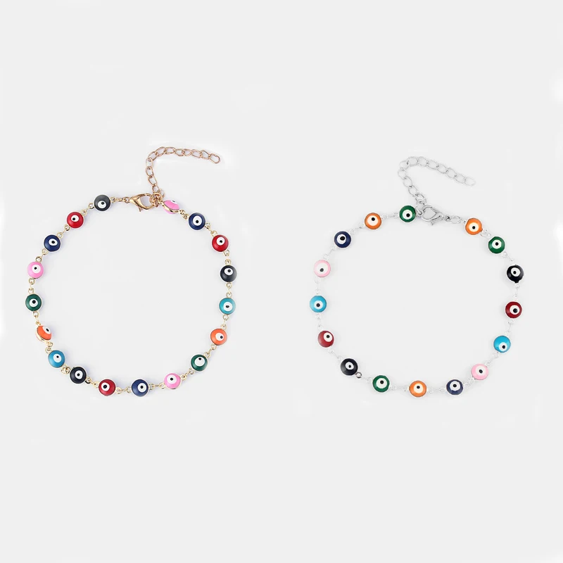 

1pcs Colorful Turkish Eye Beads Gold/Silver color Chain Bracelet Wrist Bangle Party Wedding Jewelry For Women
