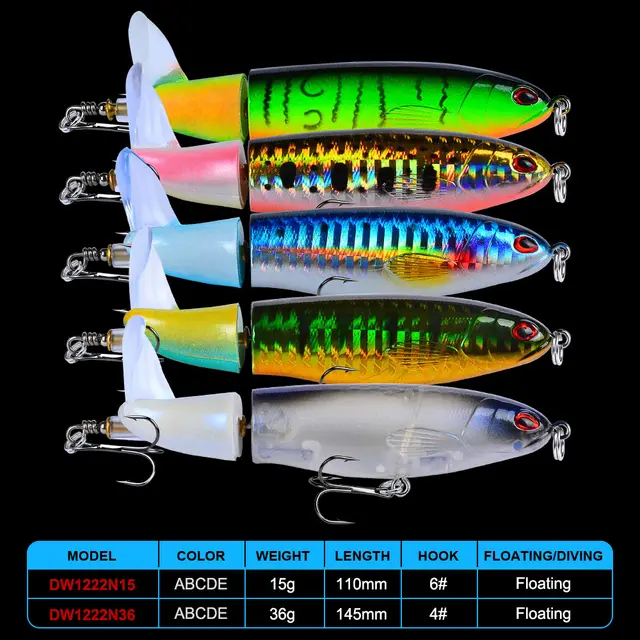 5pcs With Box Whopper Plopper Floating Popper Fishing Lure Wobbler Rotating Tail