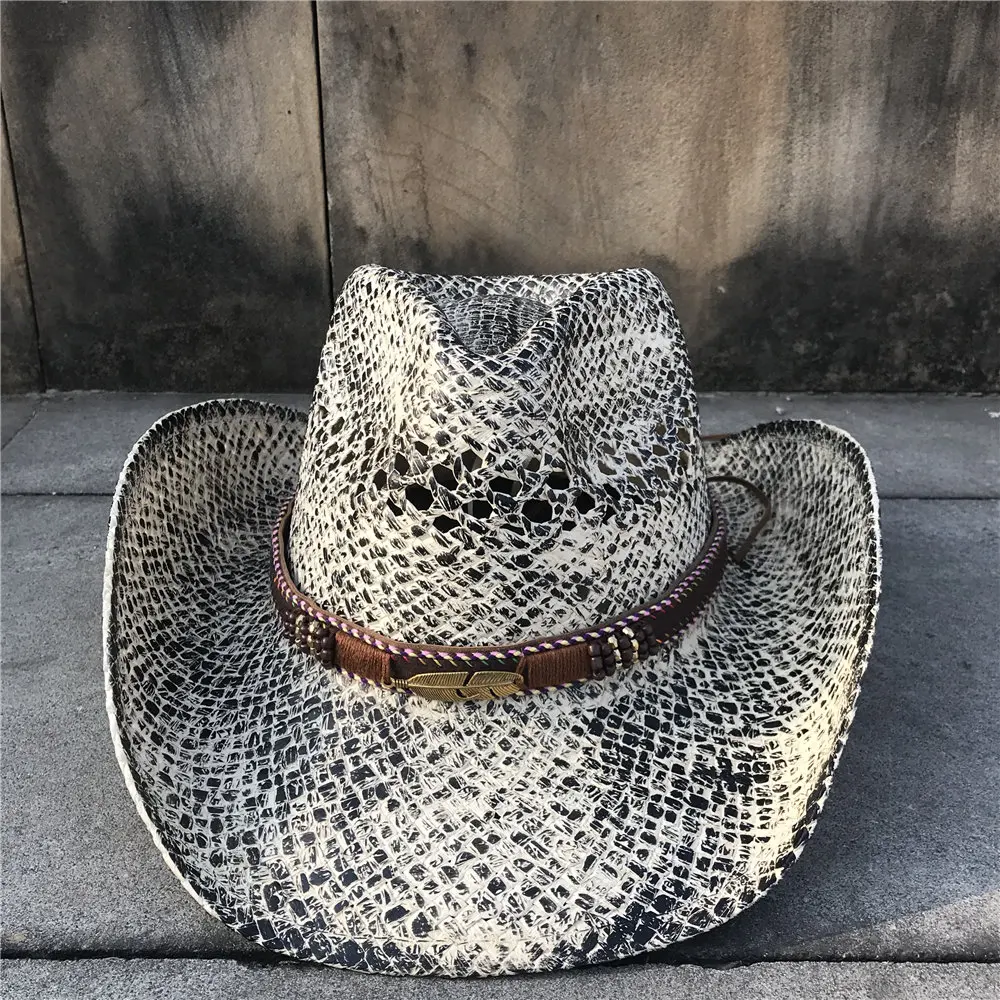 Женская Соломенная полая ковбойская шляпа в западном стиле, элегантная дамская шляпа с кисточками Sombrero Hombre, шляпа-чародей, Солнцезащитная шляпа в ковбойском стиле - Цвет: White HEP