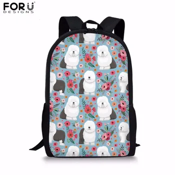 

FORUDESIGNS Preppy School Bags Sheep Dog Design for Girls Cute Shoulder Backpack Primary Students Schoolbag Kids Large Satchel
