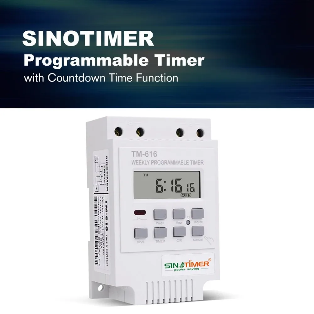 SINOTIMER TM616W-2 30A 220 в электронный Еженедельный программируемый цифровой таймер реле управление таймер Din рейка крепление