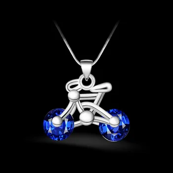 

LUKENI Top Quality 925 Sterling Silver Necklace For Women Jewelry Trendy Cubic Zirconia Blue Bike Pendant Necklace Girls Bijou