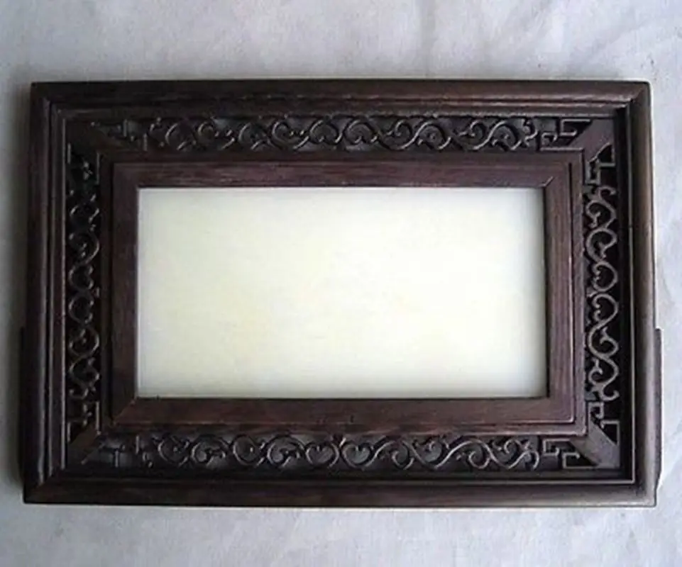 FINE CHINESE WOOD INLAID AFGHANISTAN JADE TWO DRAGONS SCREEN