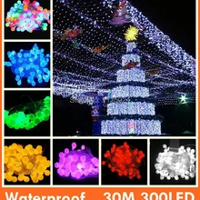 Рождество огни Свадебные украшения Гирлянды светодиодные Освещение 30 м 300 светодиодный S светодиодный мяч строка огни помещении на открытом воздухе украшения