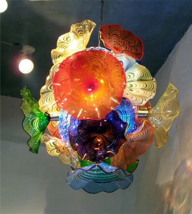 

Modern Flower Chandelier Light Style Murano Glass Plates Lamps Multi-Color LED Blown Glass Chandelier Lighting