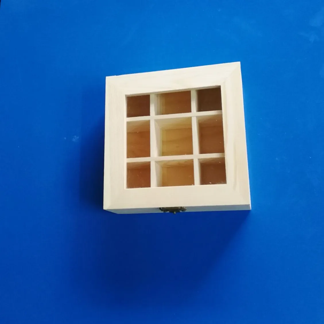 JX-LCLYL New 9 Compartments Vintage Wooden Jewelry Box Glass Top Storage Container Gift