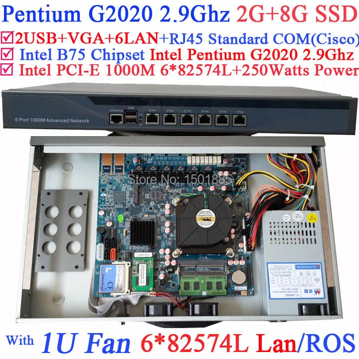 Intel Pentium G2020 2,9G 1U брандмауэр маршрутизатор с 6*1000 м 82583 в Lan Wayos PFSense рос 2G Оперативная память 8G SSD