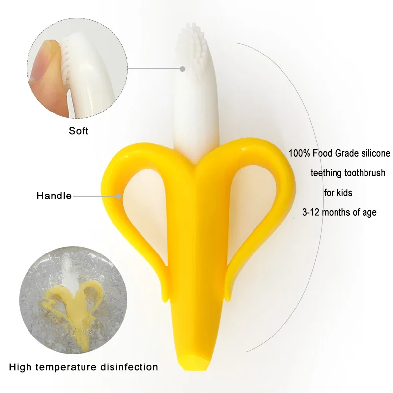 1 шт., Детские Силиконовые ложки для учебная зубная щетка типа "банан" Форма безопасный Дети Ясельного возраста Прорезыватель для зубов жевательные игрушки-прорезыватели c логотипом отличный подарок для маленьких детей Детская, жевательная