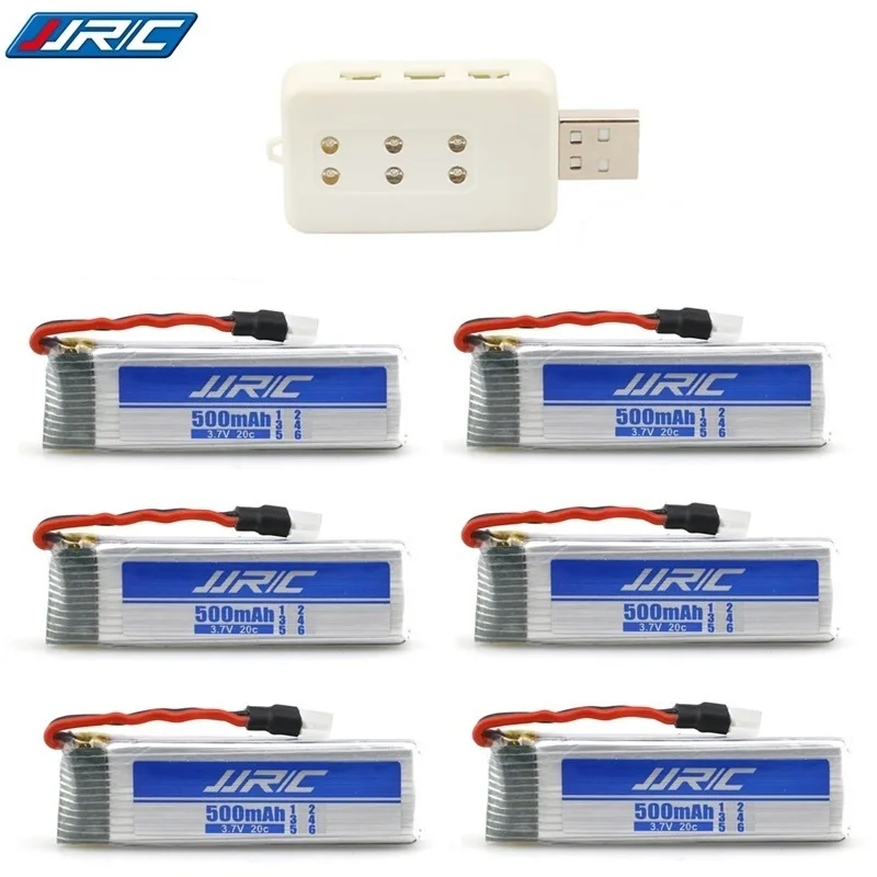 

( 6-in-1 ) 3.7v 500mAh 20c for JJRC H37 Eachine E50 E50S T37 ELFIE Drone RC Helicopters Lipo Battery and USB Charger Spares Part