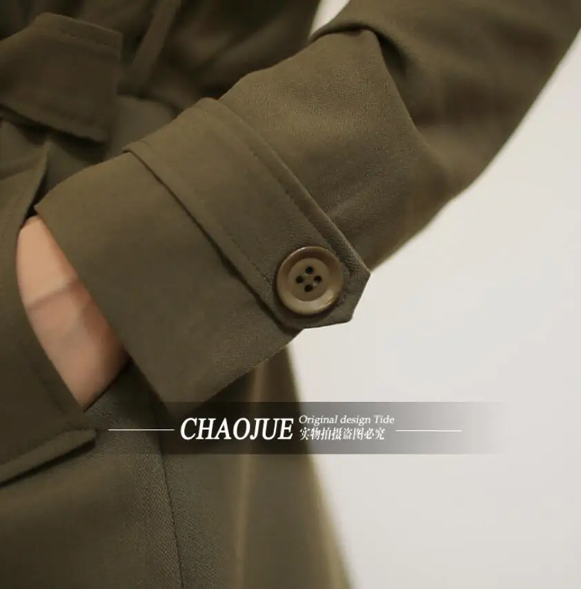 Весенне-осенний Женский Свободный Повседневный Тренч на шнуровке, корейская мода, женская верхняя одежда, армейский зеленый черный S-4XL