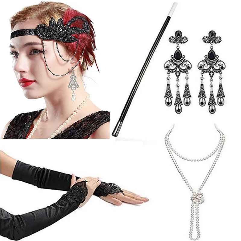 Ann/ées 1920 bandeau perle collier gants accessoires de d/éguisement accessoires costume de clapet