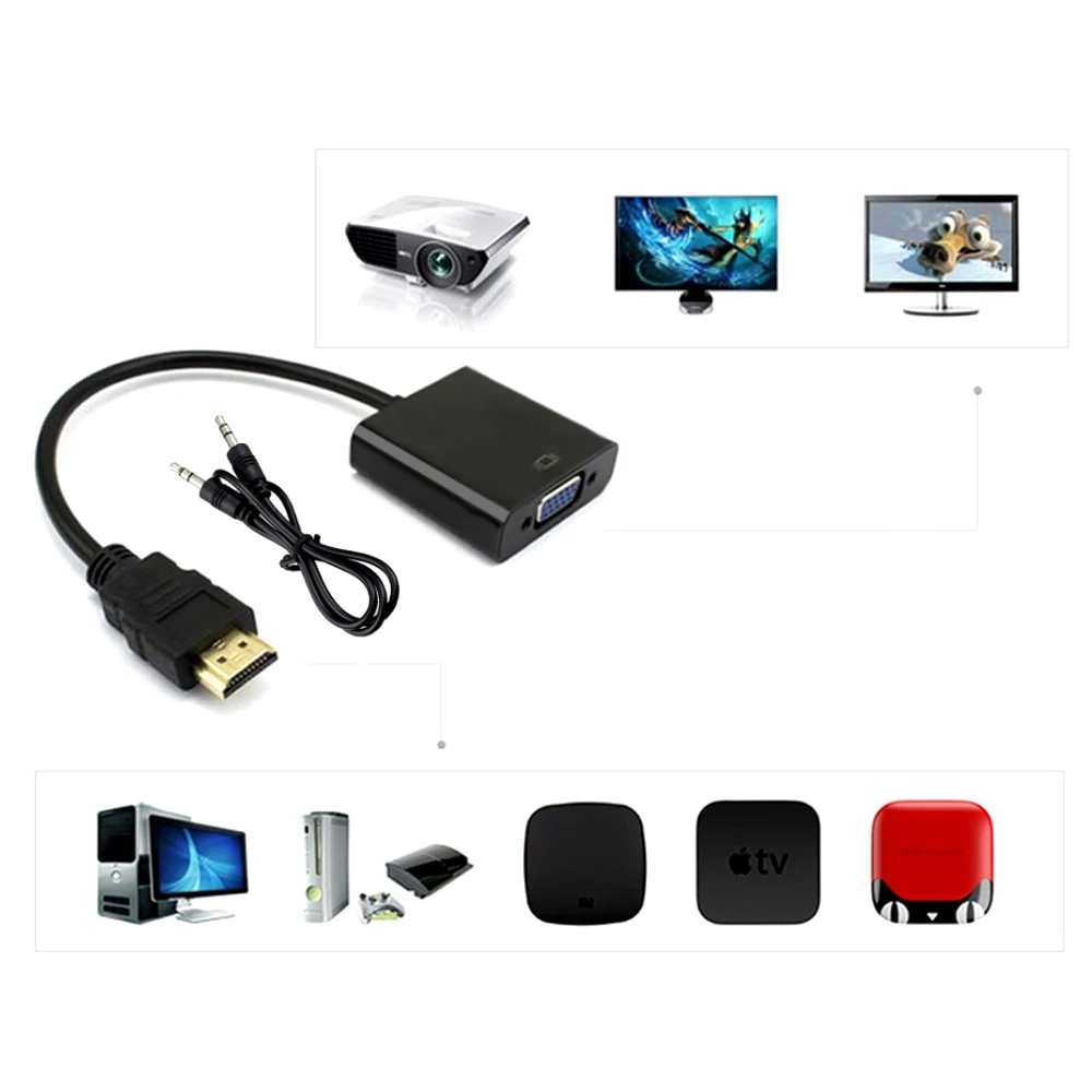 Perlinta HDMI в VGA с аудио кабелем адаптер, позолоченный Высокоскоростной 1080P конвертер «Папа-мама» для ПК ноутбука