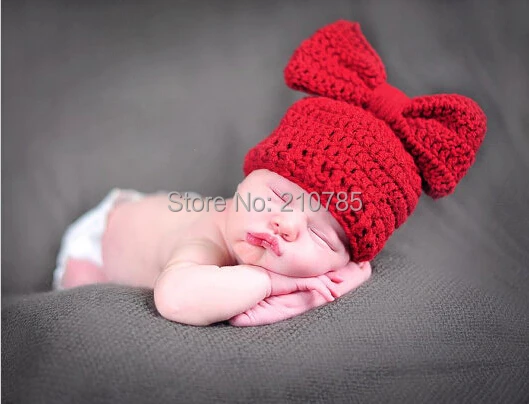Большой красный сахар стиль детский вязаный чепчик ручной работы реквизит для фотосъемки для новорожденных шапка