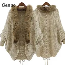 Genuo модное женское пальто с воротником из искусственного меха с рукавом летучая мышь, Свободный Повседневный теплый кардиган, шаль, свитер, осенне-зимний Топ для женщин