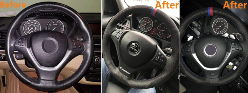 MEWANT Black Leather Black Suede Car Steering Wheel Covers for BMW E70 X5 2007 2008 2009 2010 2011 2012 2013 E71 X6 2007-2014-3