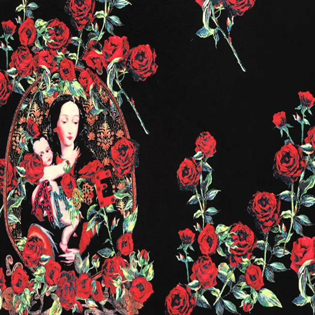 

100X145cm Located The Kingdom of Love Red Rose Holy Mother Black Jacquard Fabric Woman Autumn Winter Tank Dress Sewing
