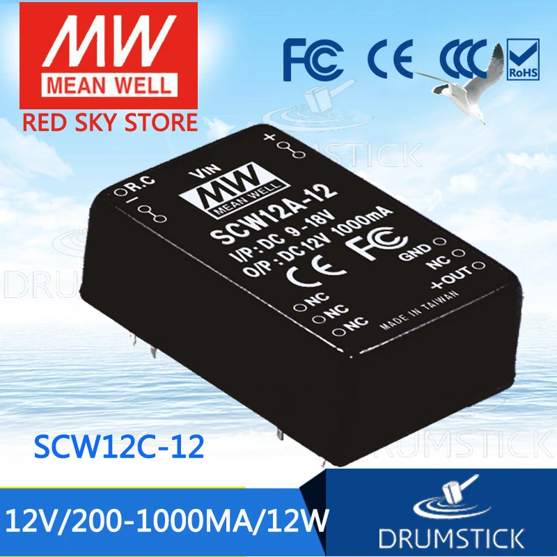 

MEAN WELL SCW12C-12 12V 1000mA meanwell SCW12 12V 12W DC-DC Regulated Single Output Converter