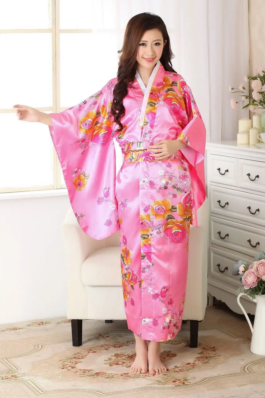 Красное женское сексуальное сатиновое кимоно Haori японское винтажное