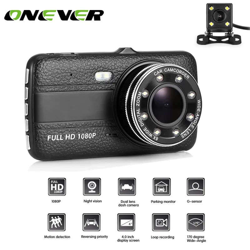 Onever Двойной объектив видеорегистратор с разрешением Full HD 1080P Dash Камера 4 &quotLTPS