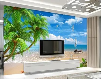 

Custom photo 3d wallpaper Non-woven mural Sailboat on the seashore decoration painting 3d wall murals wallpaper for walls 3 d