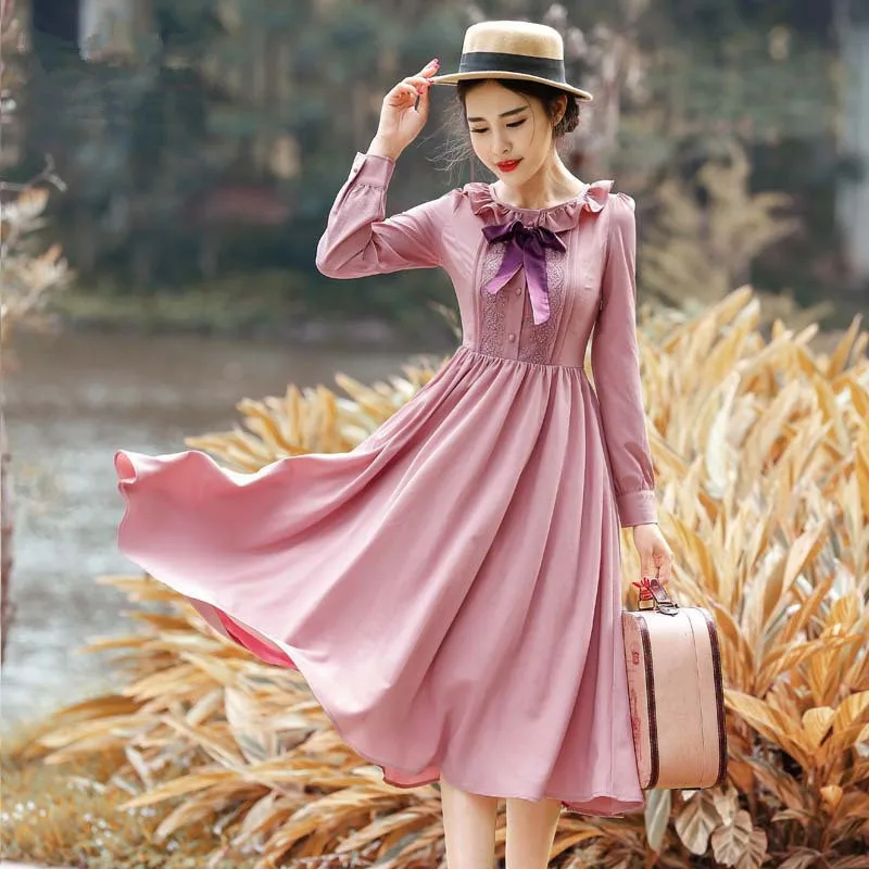 

LUO SHA Vintage Women Long Dress Floral Maxi Dress A-line Bow Beach Dress Robe Femme Ete 2018 Vestidos Mujer