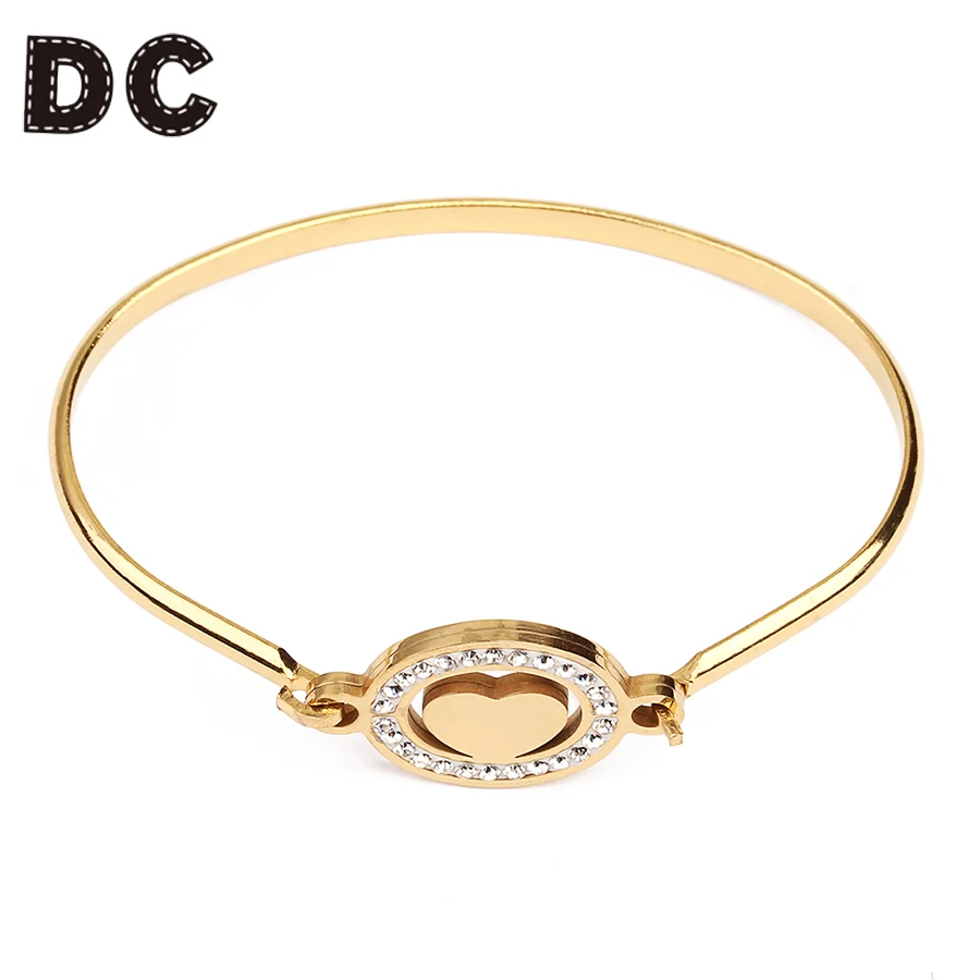 

DC Fashion Gold Color Stainless Steel Wire Bangle Heart Tree Round Crystal Bracelets for Women Christmas Valentine's Day Jewelry